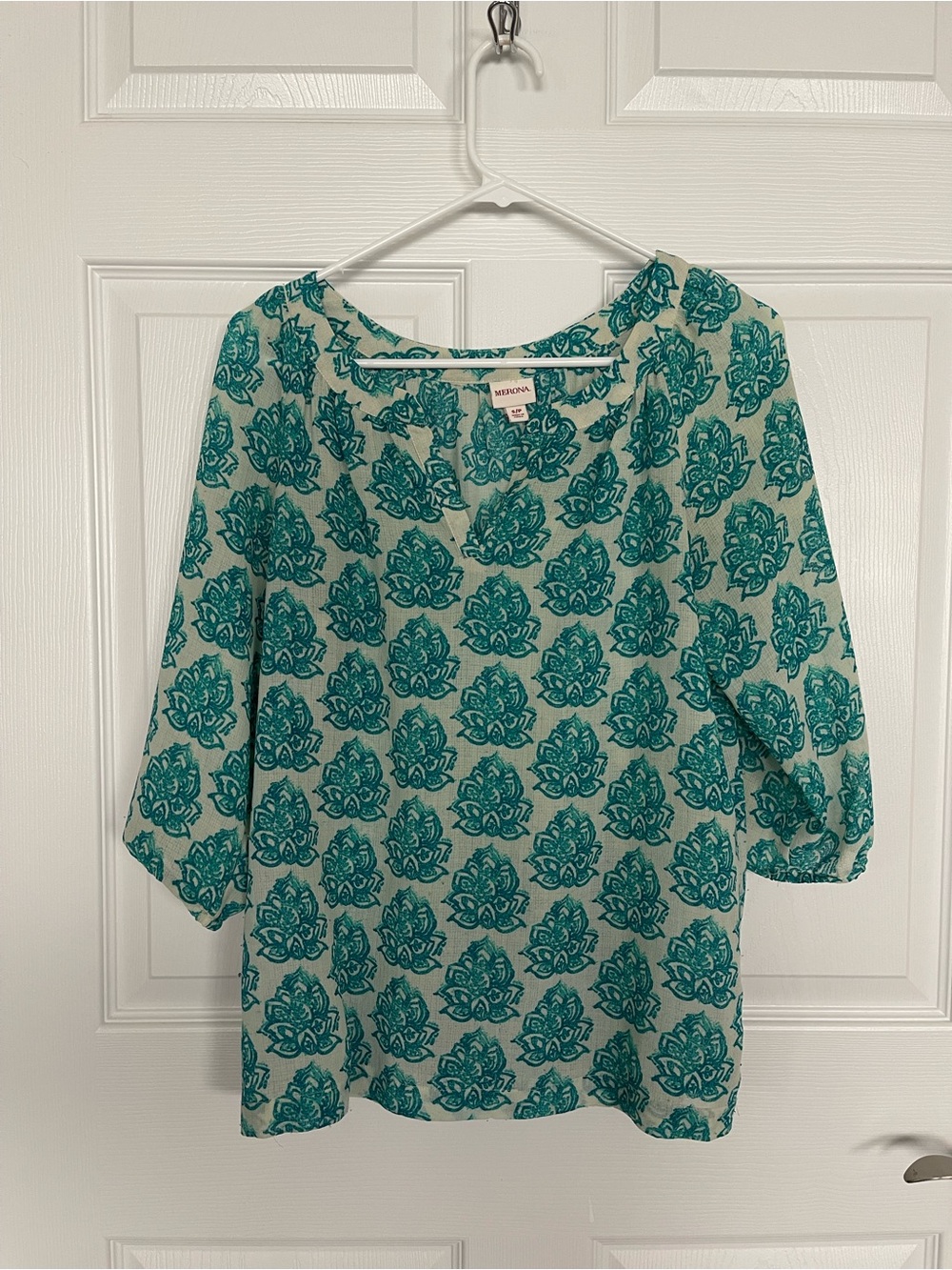 Teal Lotus V-Neck Top
